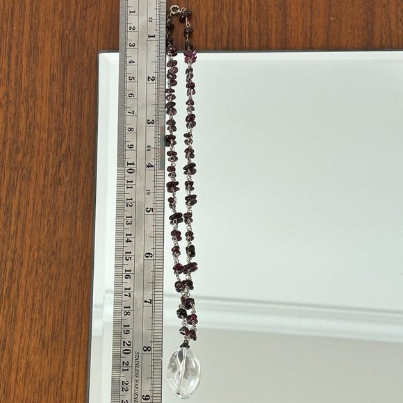 Estate Silver Garnet Clear Rock Crystal Pendant Choker Necklace - Picture 6 of 6